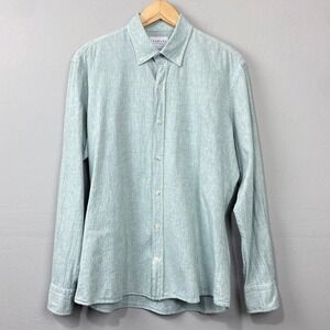 Ledbury Button Down Shirt Size L Linen Cotton Light Green Tailored Fit Resort‎